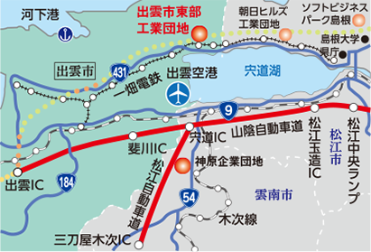 出雲市東部工業団地位置地図