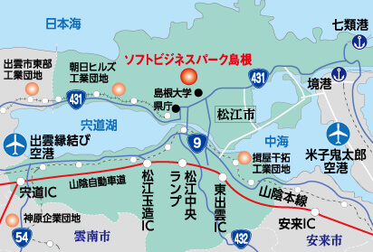 ソフトビジネスパーク島根団地位置地図